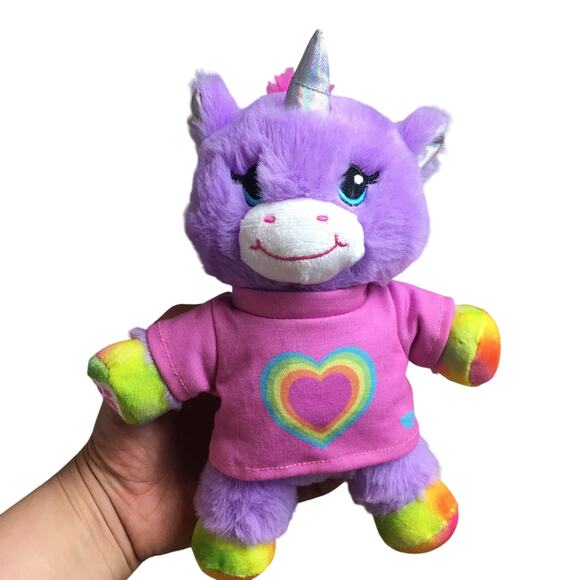 Build a Bear buddies unicorn plush purple rainbow small friend heart tshirt 8" - Picture 1 of 5